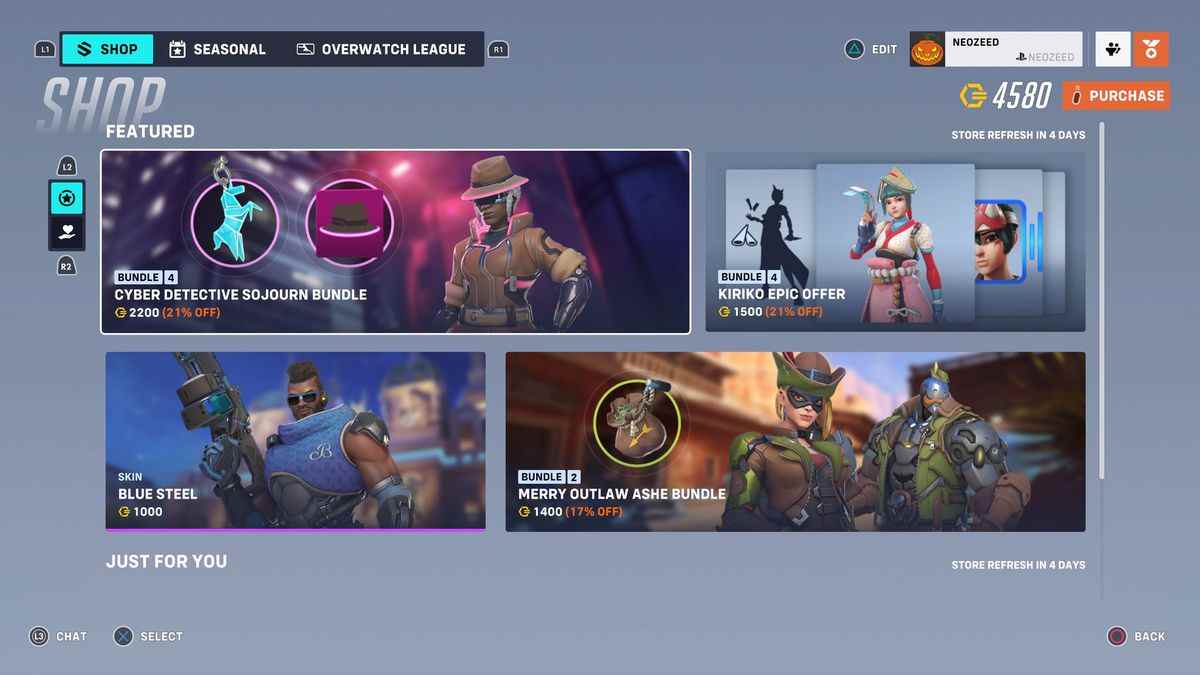 Une photo en jeu de la boutique d'Overwatch 2, montrant la section 