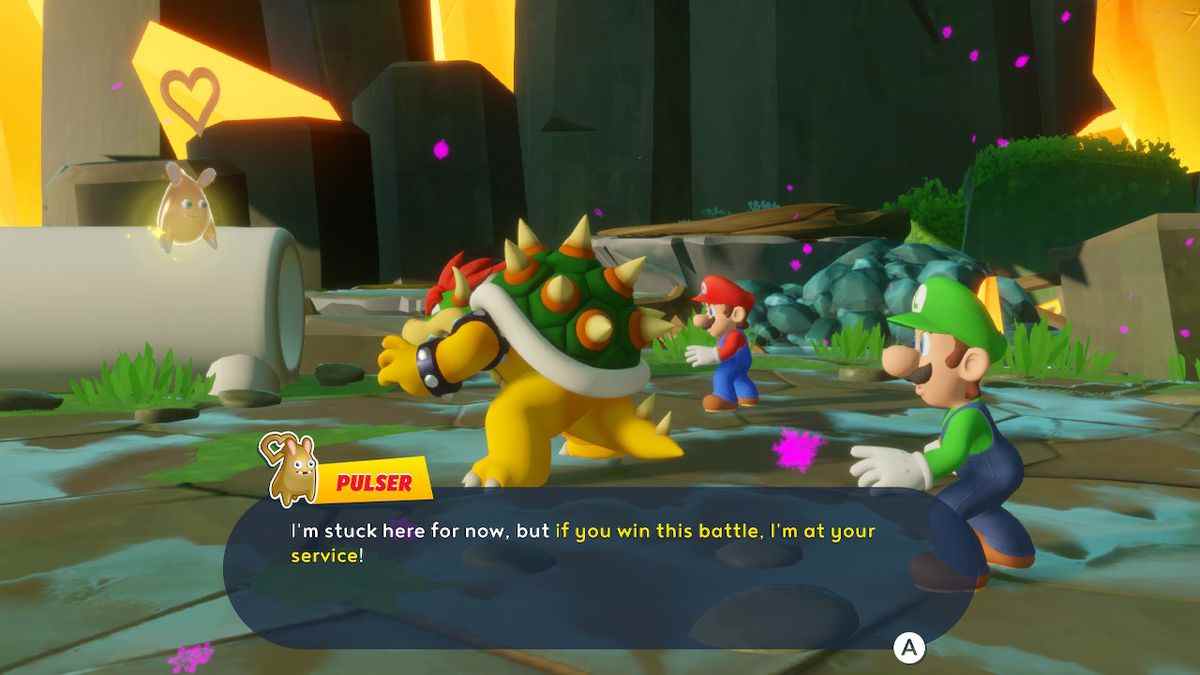 Mario, Luigi et Bowser parlent au Pulser Spark dans Mario + Rabbids Sparks of Hope