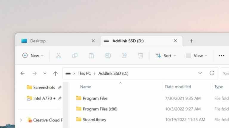 The new File Explorer tab function in Windows 11.