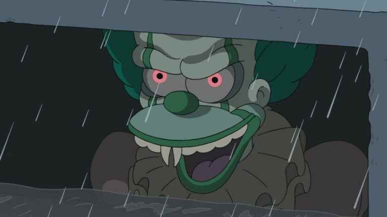 Krusty the Clown as Pennywise in sewer drain in The Simpsons