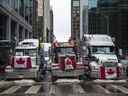 Des manifestants du Freedom Convoy sont vus au centre-ville d'Ottawa.