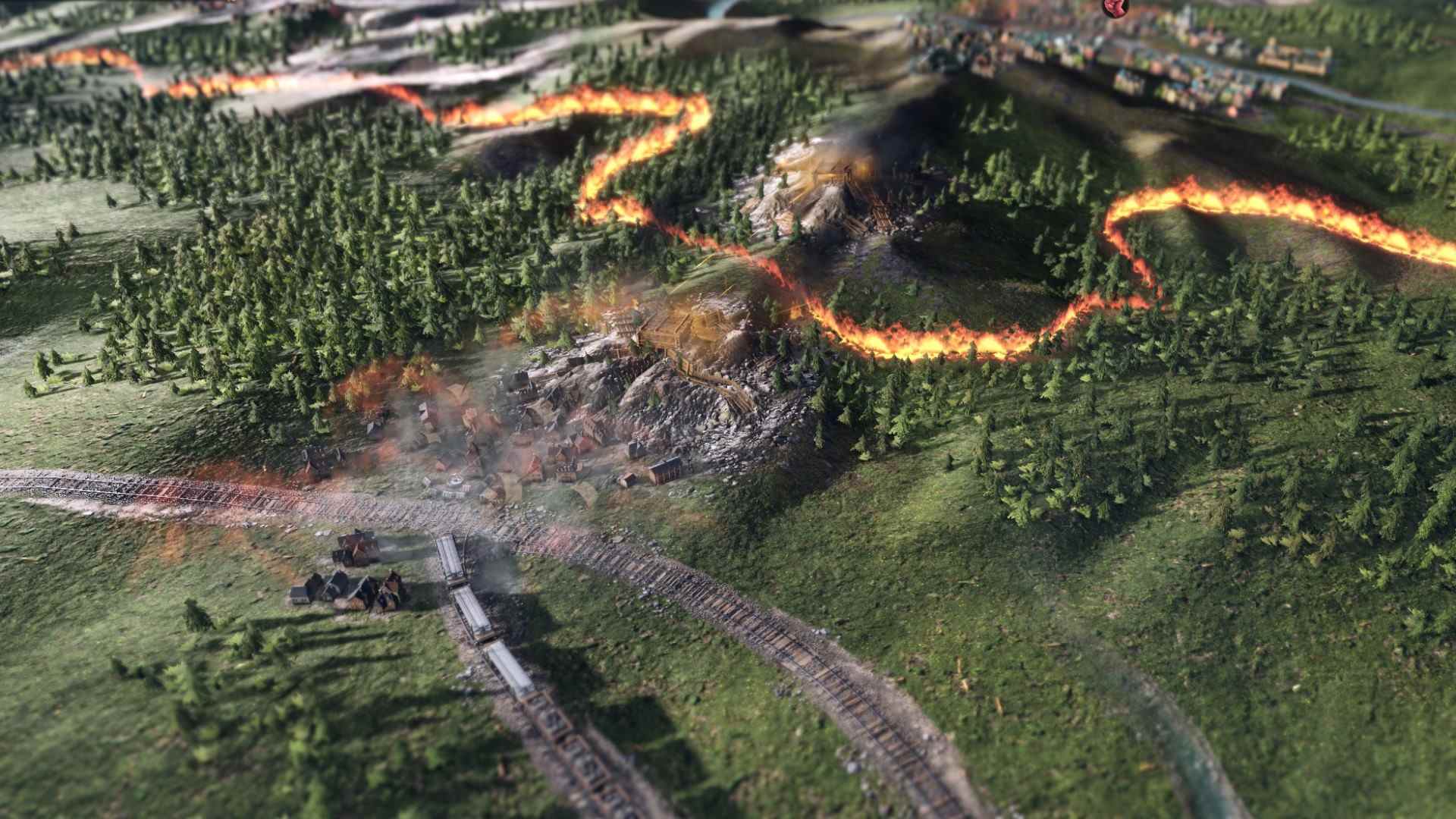 Revue de Victoria 3 : Une ligne de feu coupant à flanc de montagne indique un front de guerre actif à Victoria 3