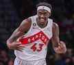 21 octobre 2022 ;  Brooklyn, New York, États-Unis ;  L'attaquant des Raptors de Toronto Pascal Siakam (43 ans) célèbre après avoir marqué un trois points contre les Brooklyn Nets au cours du troisième quart au Barclays Center.  Crédit obligatoire : Dennis Schneidler - USA TODAY Sports