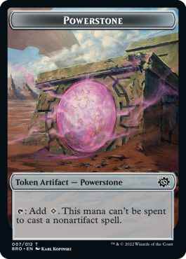 Une carte Powerstone de Magic: The Gathering.  L'art montre une voûte dans un désert, faite de grès jaune.  Son portail rond brille en magenta alors qu'un ciel lumineux se remplit de nuages.  L'artefact jeton ajoute du mana qui ne peut pas être dépensé pour lancer un sort non-artefact.