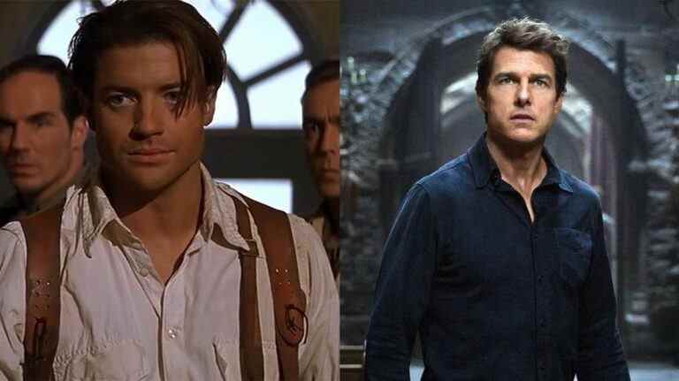 Brendan Fraser and Tom Cruise in their respective Mummy movies