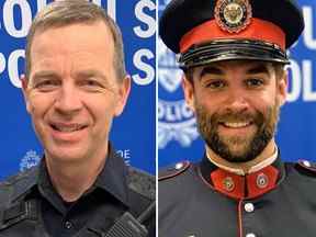 Const. de police de Simcoe Sud.  Morgan Russell, 54 ans, à gauche, et Const.  Devon Northrup, 33 ans, a été tué par balle à Innisfil le mardi 11 octobre 2022.