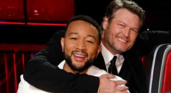 John Legend and Blake Shelton on The Voice.