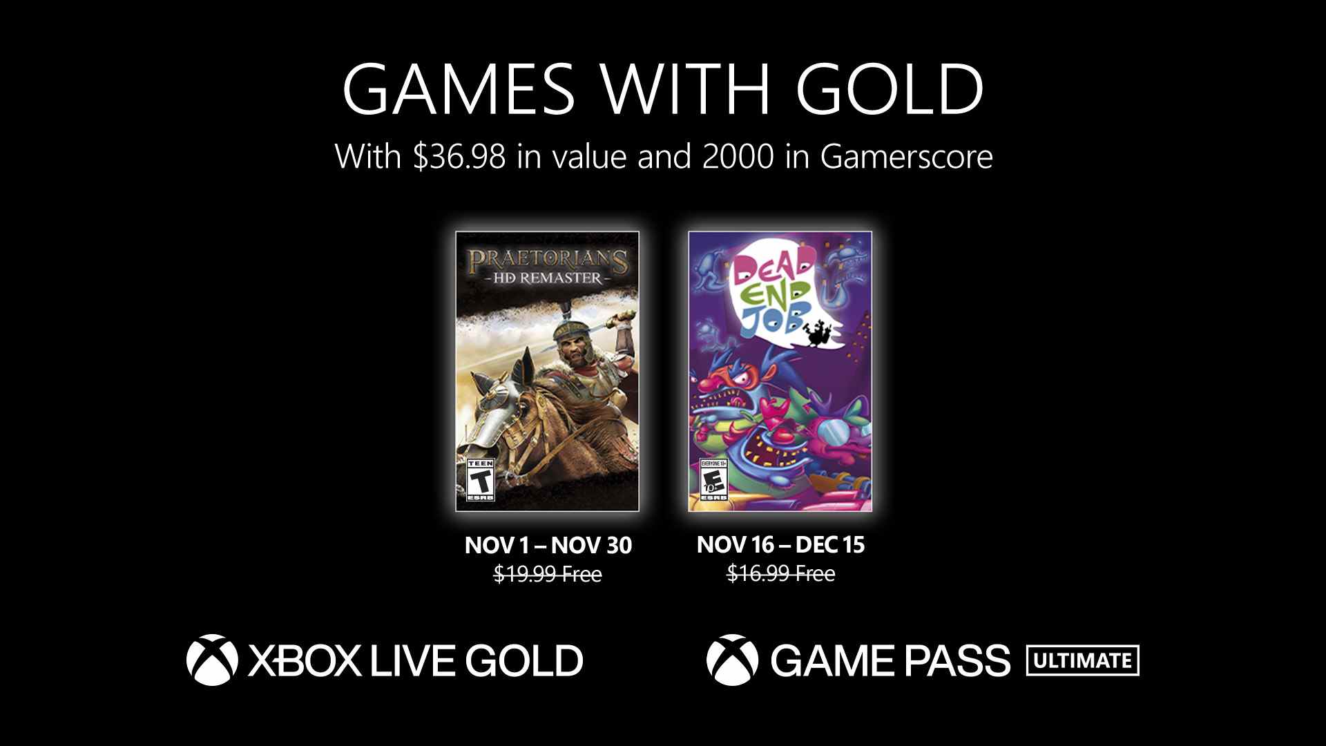 Les jeux gratuits Xbox Live Gold de novembre 2022 annoncés    
