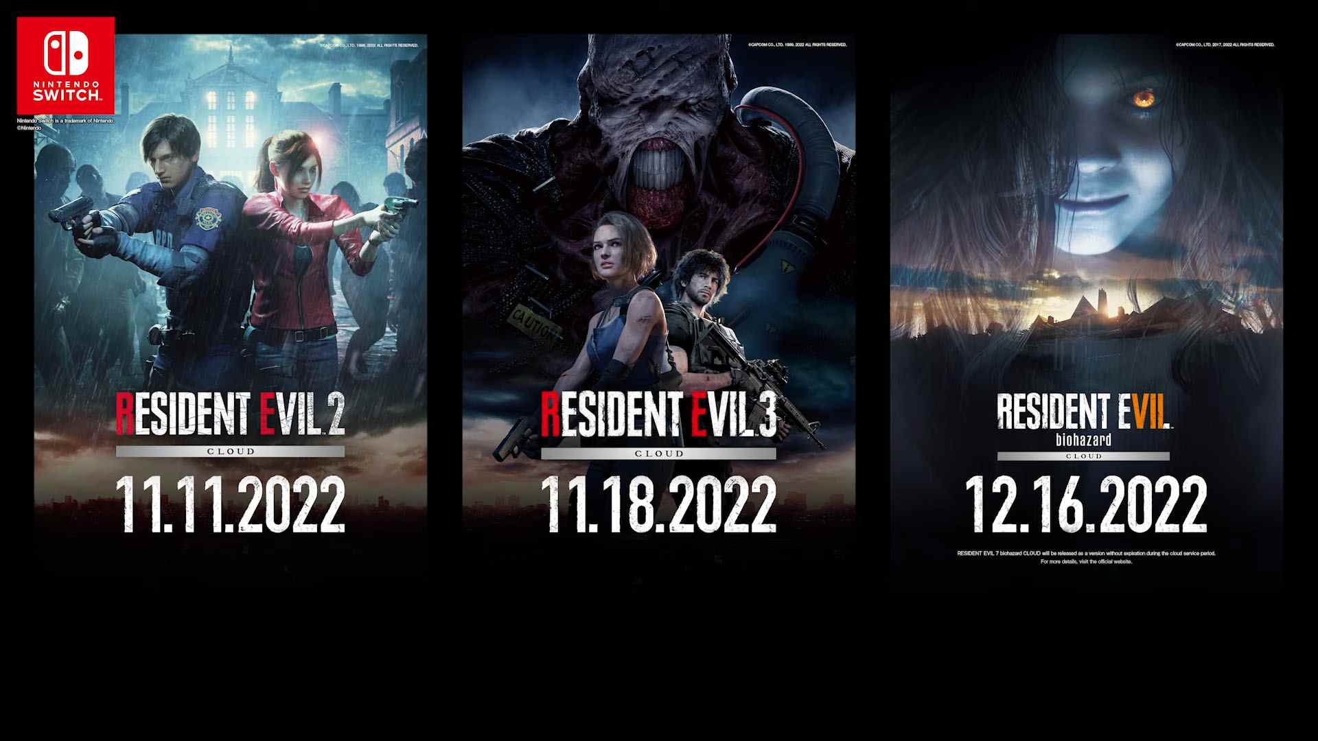 Resident Evil 2 Cloud sera lancé le 11 novembre, Resident Evil 3 Cloud le 18 novembre et Resident Evil 7 biohazard Cloud le 16 décembre    
