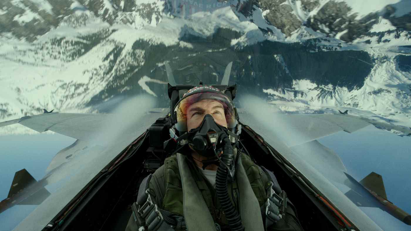 Tom Cruise flying upside down in Top Gun Maverick