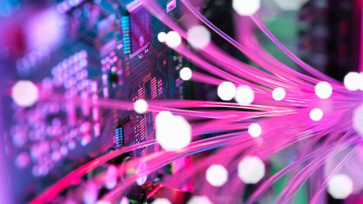 fibre optics shooting past electronics of broadband hub