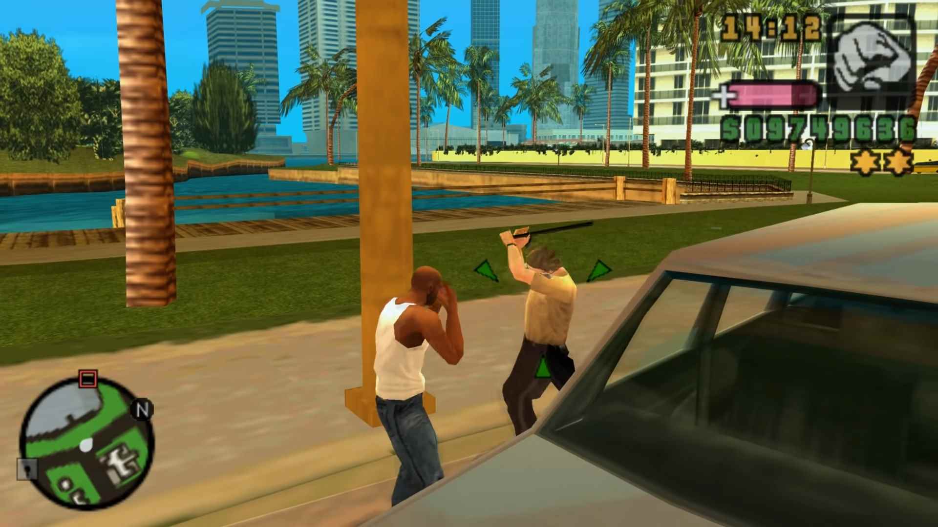 meilleurs jeux pSP : le protagoniste noir frappe un policier à côté d'une voiture avec ses poings