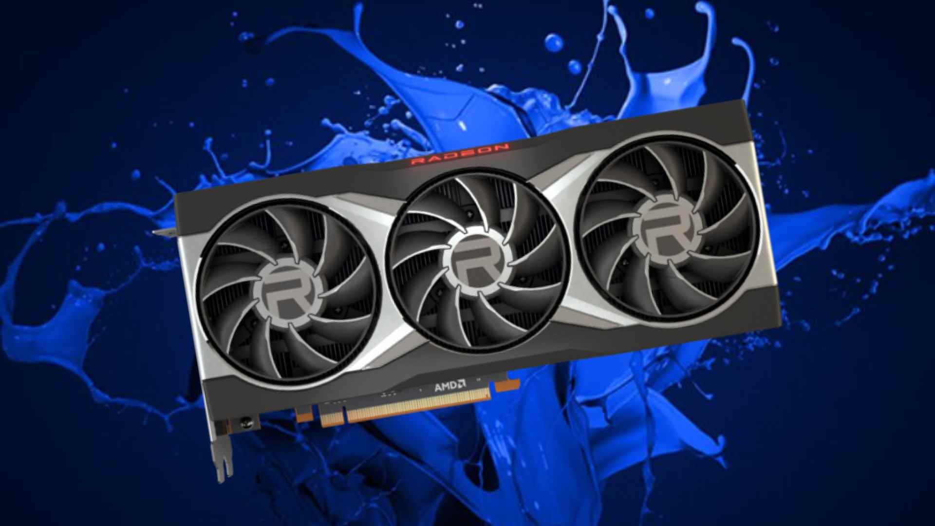 Carte graphique AMD Radeon avec fond bleu splash