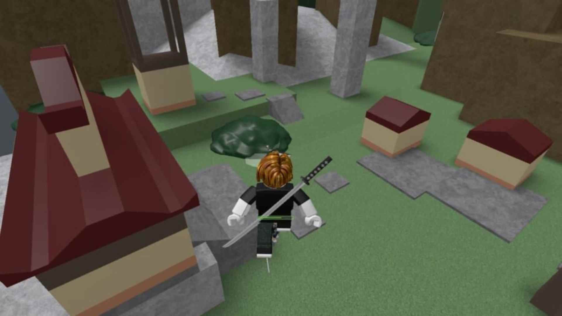 meilleurs jeux Roblox : un joueur Roblox avec une épée longue sur le dos dans une forêt