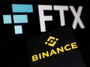 Les logos FTX et Binance.