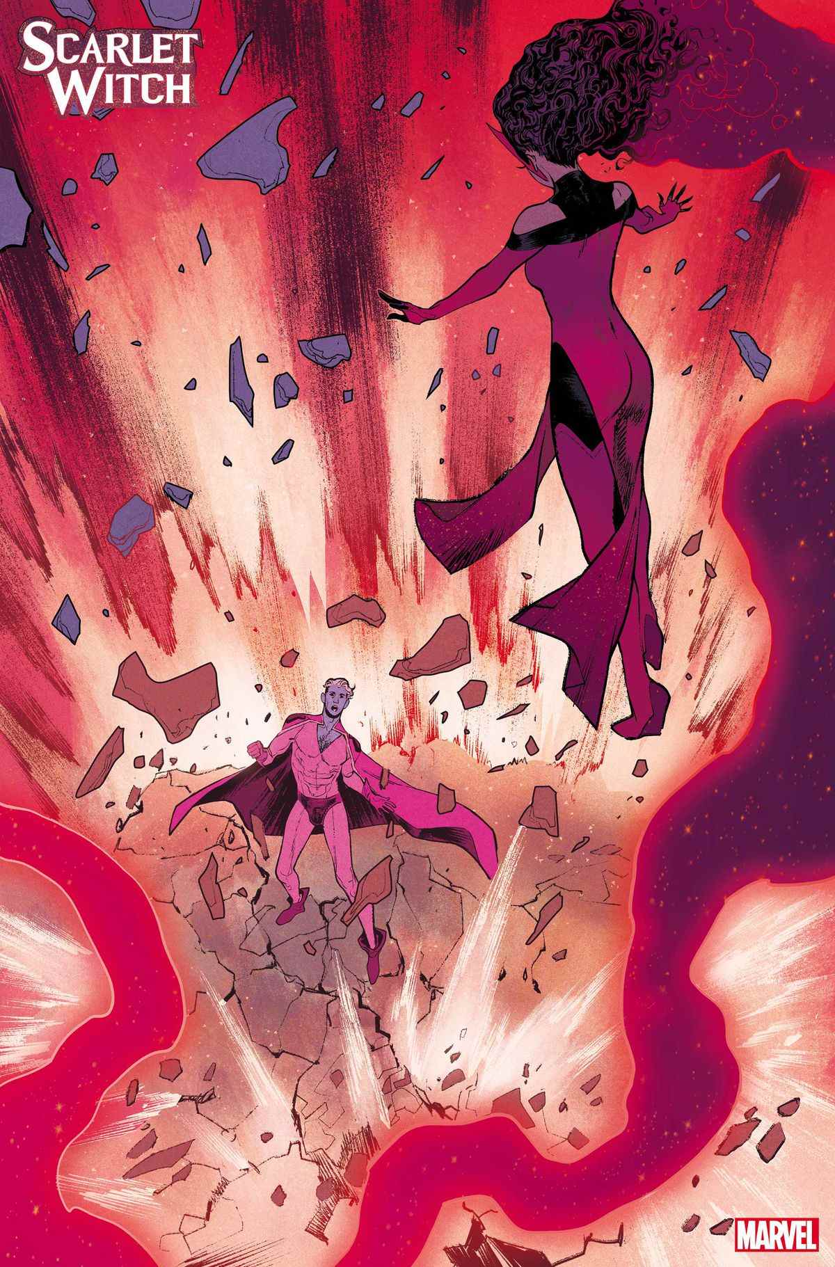 Une énorme explosion de la magie de Wanda autour d'un ennemi dans Scarlet Witch # 2 (2023). 