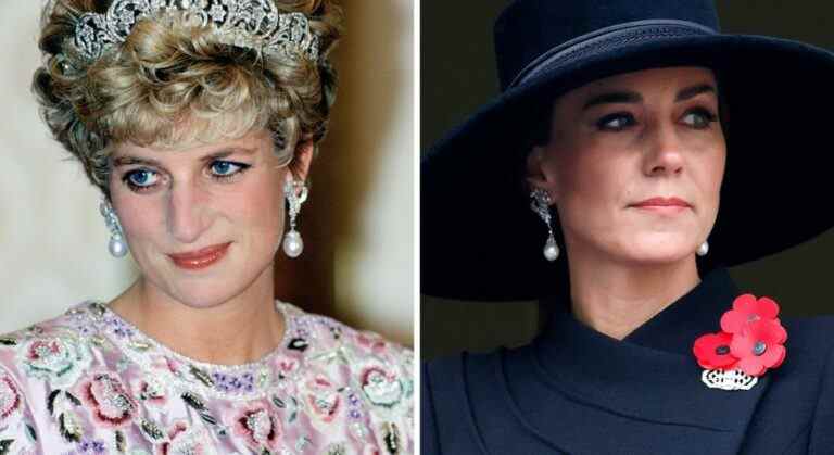 La tenue du dimanche du souvenir de Kate comprenait les boucles d’oreilles de Diana et une nouvelle broche de 14 500 £