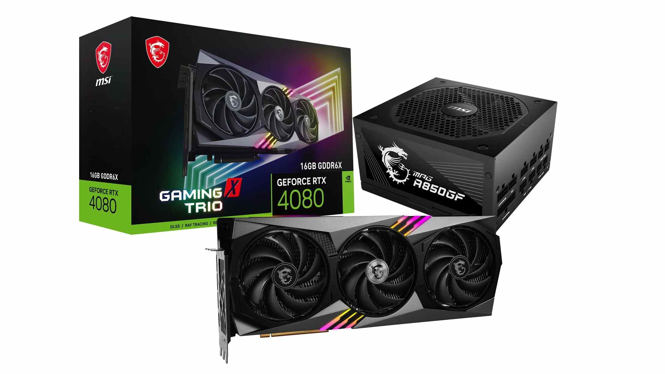 Carte graphique MSI GeForce RTX 4080 GAMING X TRIO 16 Go et bloc d'alimentation MSI MPG A850GF 850W 80 PLUS Gold