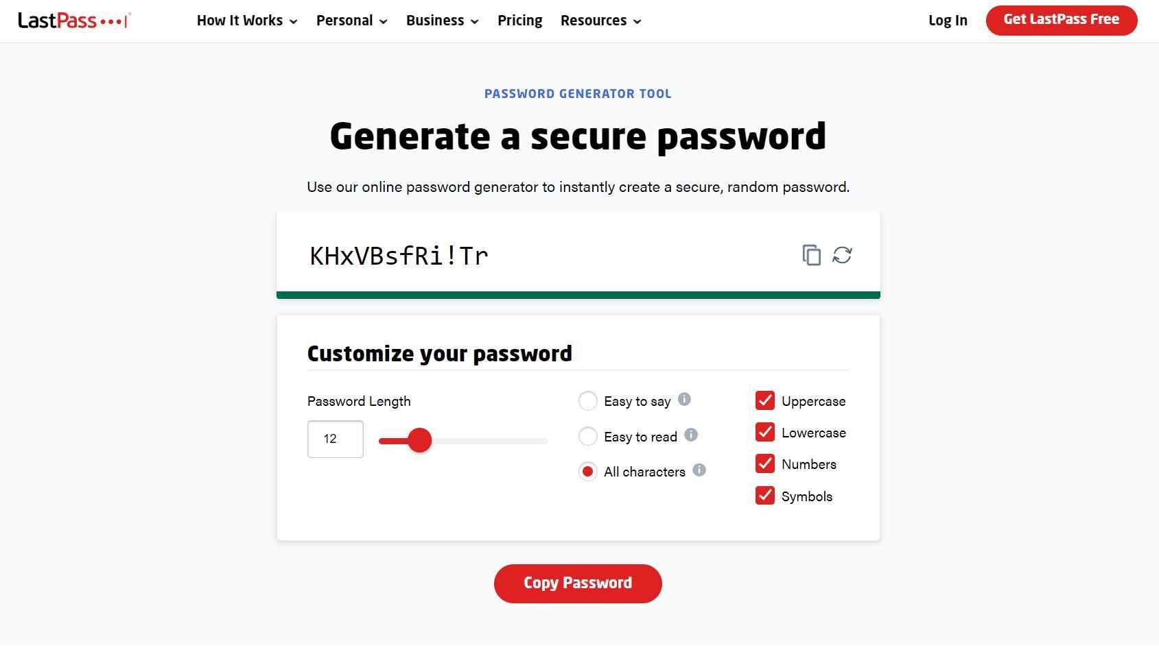 Générateur de mot de passe gratuit LastPass