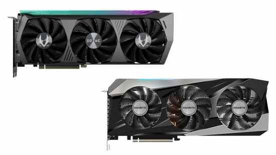 Une carte graphique Gigabyte et Zotac Nvidia RTX 3070 Ti côte à côte pour les offres Black Friday et Cyber ​​​​Monday