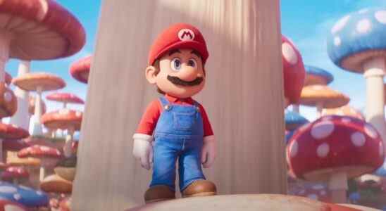 Mario standing atop big mushroom in The Super Mario Bros. Movie