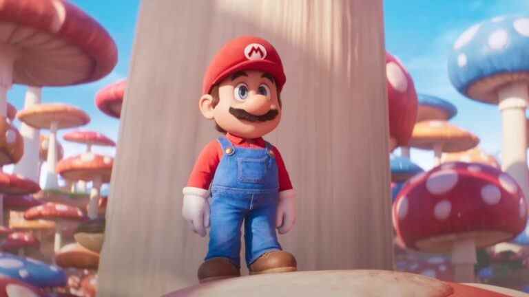 Mario standing atop big mushroom in The Super Mario Bros. Movie