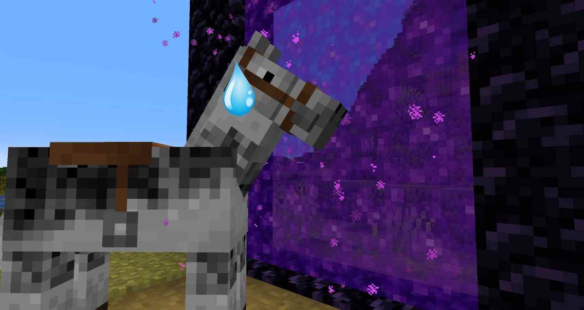 Minecraft horse nervously entering portal