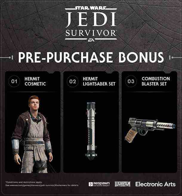 Un graphique pour les bonus de précommande Star Wars Jedi: Survivor stanard edition, qui comprend un cosmétique 