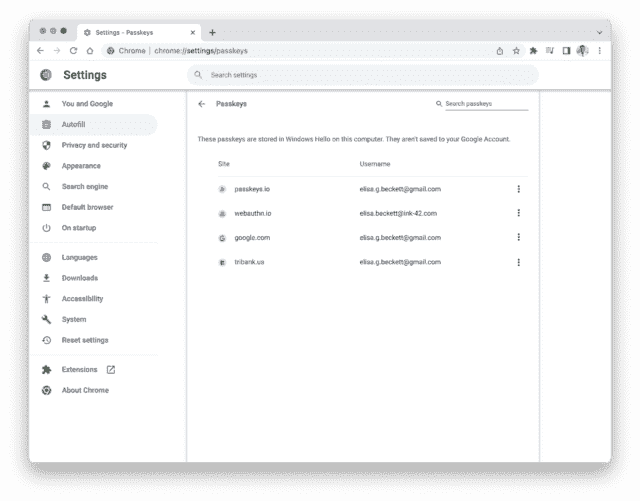 L'écran du mot de passe Chrome ressemble au gestionnaire de mots de passe normal, mais sans les zones de texte. 