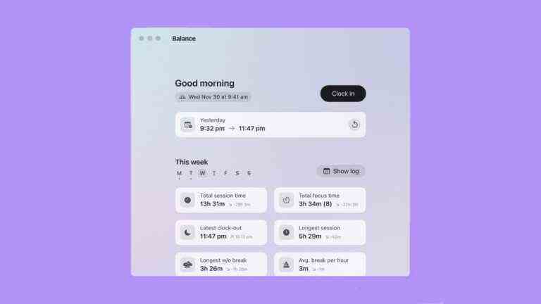 Balance est une application de chronométrage pour Mac qui vous oblige à chronométrer manuellement vos heures