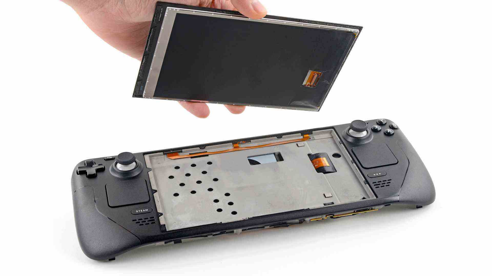 Image du didacticiel Ifixit montrant la suppression manuelle de l'écran Steam Deck