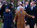 Camilla, la reine consort et le roi Charles III assistent au service du jour de Noël à l'église St. Mary Magdalene à Sandringham, Norfolk. 