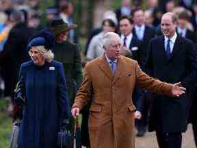 Camilla, la reine consort et le roi Charles III assistent au service du jour de Noël à l'église St. Mary Magdalene à Sandringham, Norfolk.