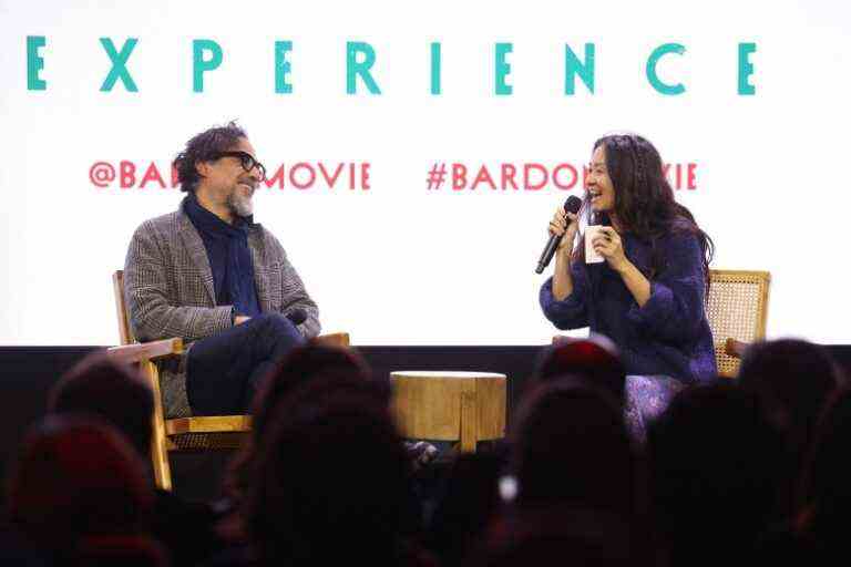 LOS ANGELES, CALIFORNIA - DECEMBER 10: (L-R) Alejandro G. Iñárritu and Chloe Zhao speak onstage at Netflix's Bardo Experience at Goya Studios on December 10, 2022 in Los Angeles, California. (Photo by Randy Shropshire/Getty Images for Netflix)