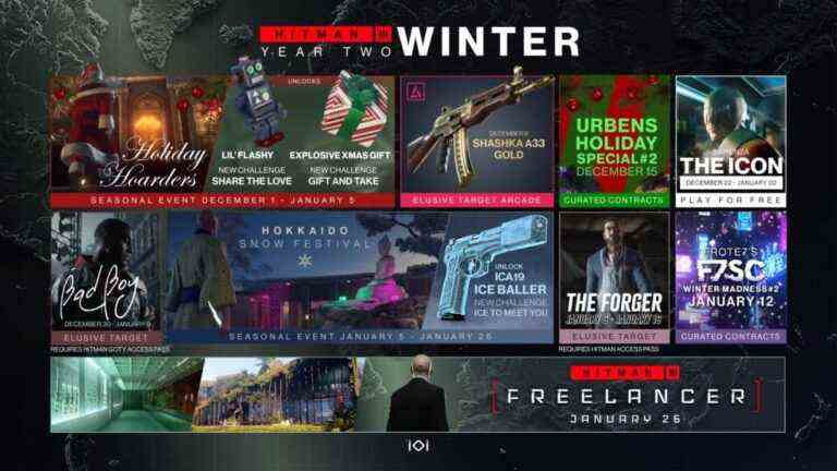 Hitman 3 Year 2 Winter Roadmap comprend le mode de jeu Freelancer, une cible insaisissable et des déverrouillages sur le thème des vacances