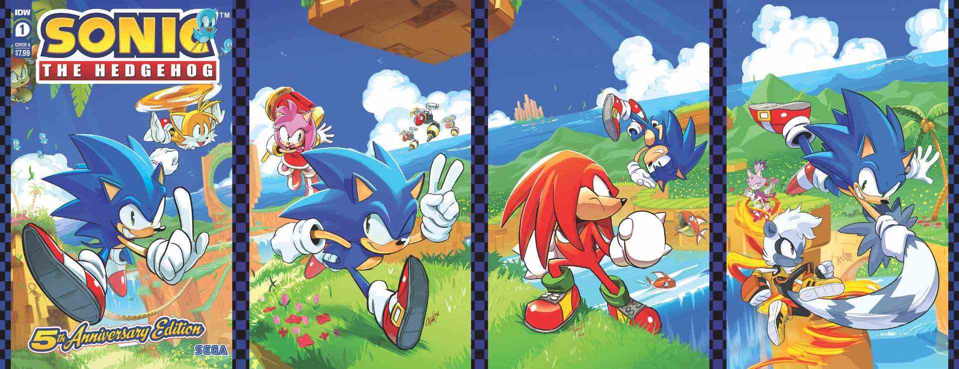 Couverture de la variante de connexion dépliante Sonic The Hedgehog # 1 Fifth Anniversary Edition