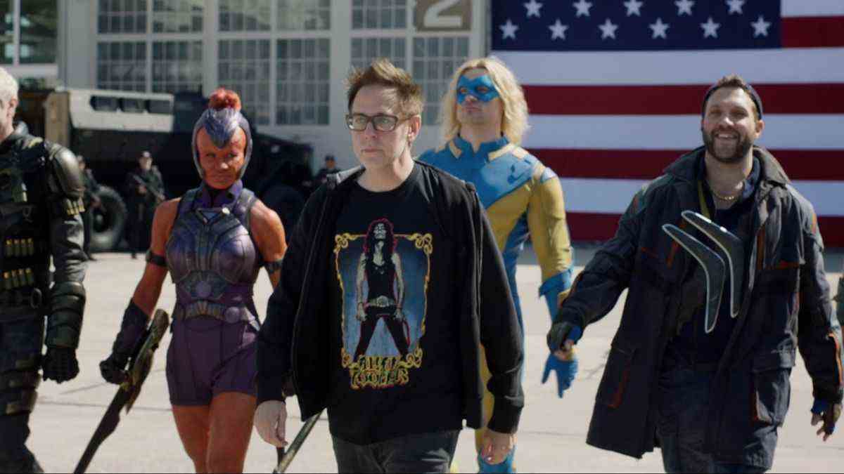 James Gunn walking with The Suicide Squad actors