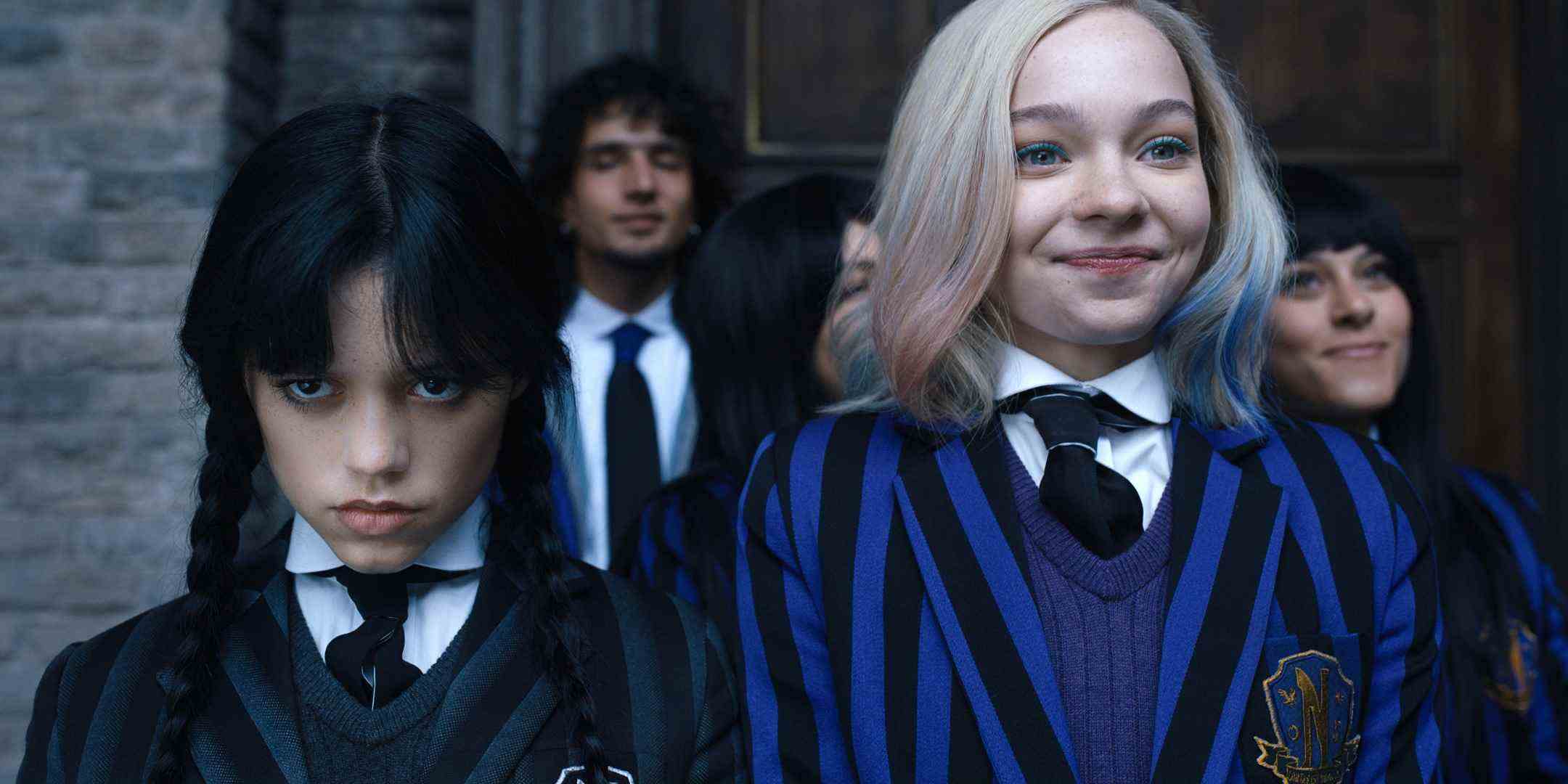 Jenna Ortega as Wednesday Addams, Emma Myers as Enid Sinclair in episode 102 of Wednesday