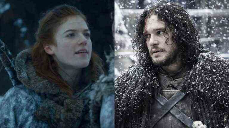 From left to right: Rose Leslie and Kit Harington in Game of Thrones.