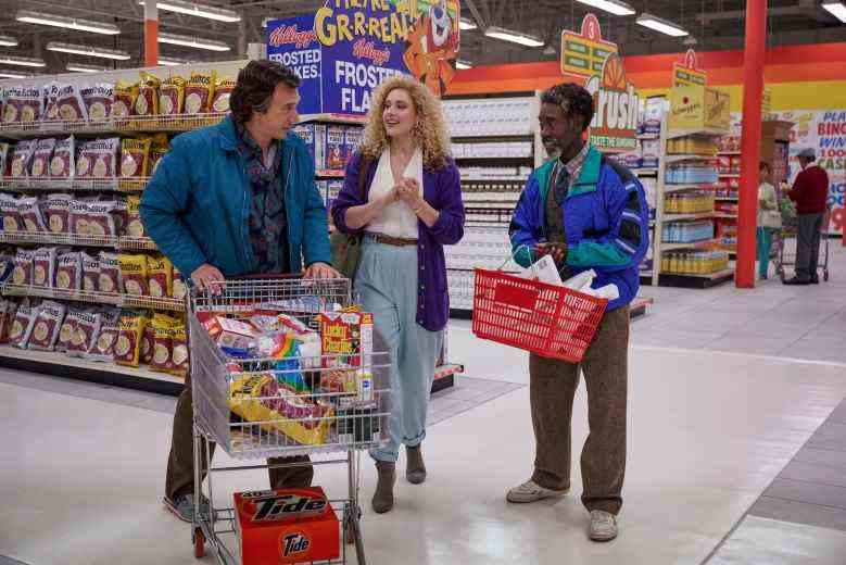 White Noise. (L to R) Adam Driver as Jack, Greta Gerwig as Babette, and Don Cheadle as Murray in White Noise. Cr. Wilson Webb/Netflix © 2022