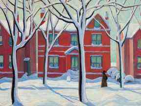 House in the Ward, Winter, City Painting No. 1 de Lawren Harris, provenant d'une prestigieuse collection d'entreprise, dépeint une journée optimiste et enneigée à Toronto dans les années 1920, avec des couleurs intenses et un soleil radieux.