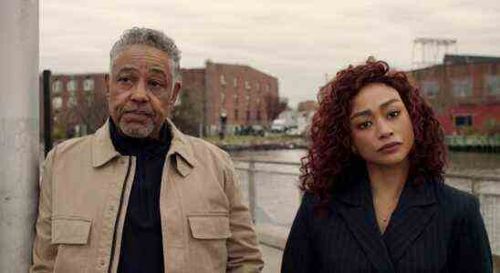 Kaleidoscope. (L to R) Giancarlo Esposito as Leo Pap, Tati Gabrielle as Hannah Kim in episode “Yellow” of Kaleidoscope. Cr. Courtesy of Netflix © 2022