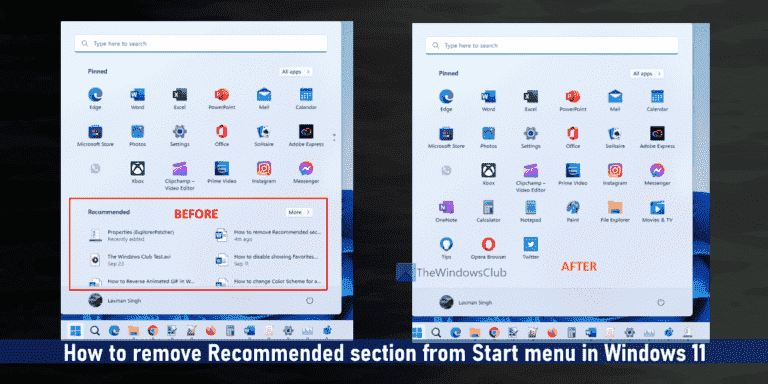 Supprimer la section Recommandé du menu Démarrer de Windows 11