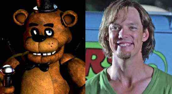 Freddy Fazbear next to Matthew Lillard