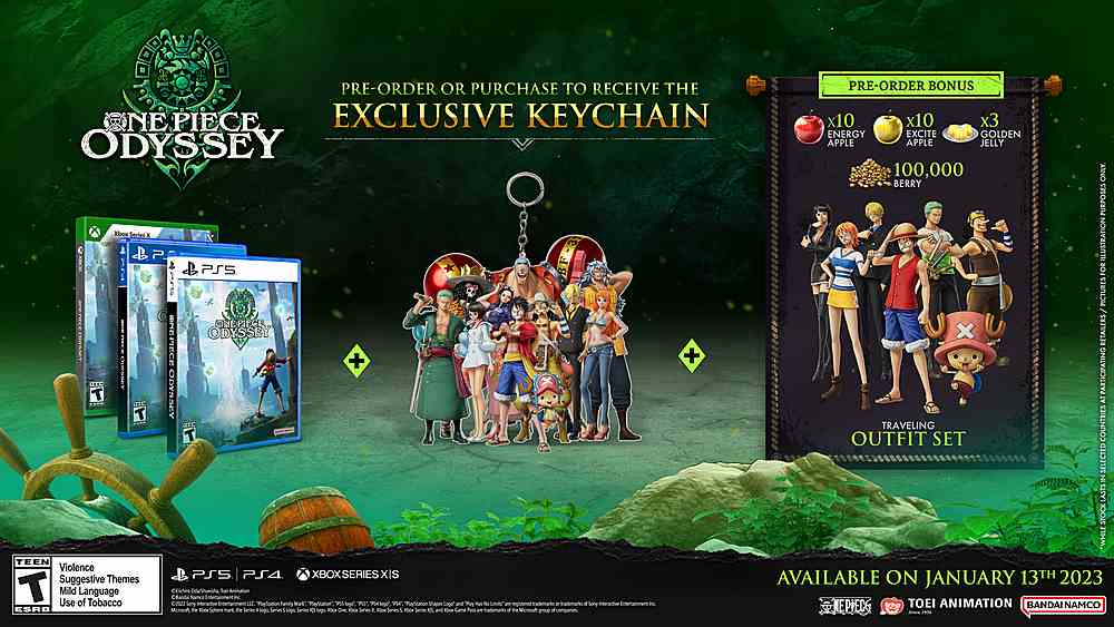 Voici une liste de tous les différents bonus de précommande physiques et numériques pour One Piece Odyssey sur PS4, PS5, Xbox Series et PC – détaillants Best Buy GameStop Amazon Bandai Namco Store Porte-clés SteelBook