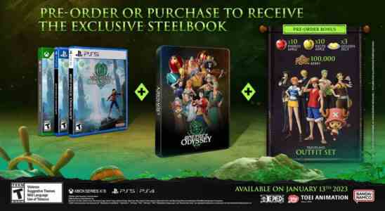 Here is a list of what all of the different physical and digital preorder bonuses are for One Piece Odyssey on PS4, PS5, Xbox Series, and PC - retailers Best Buy GameStop Amazon Bandai Namco Store SteelBook keychain