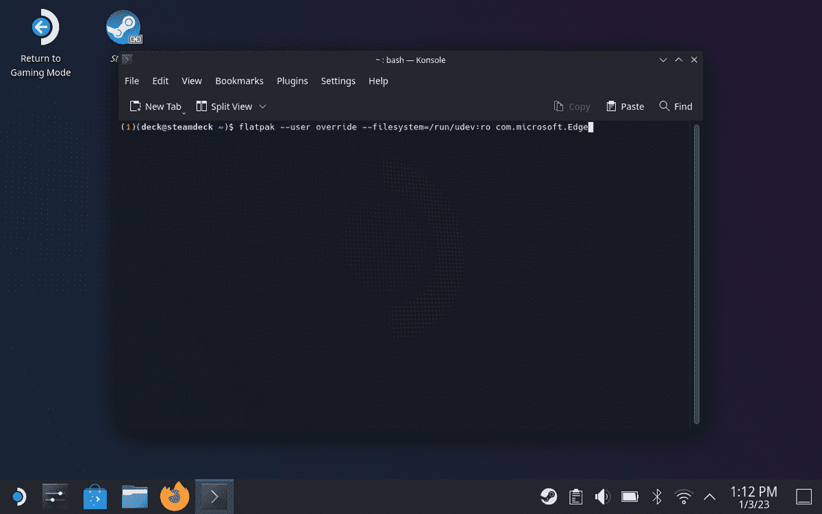 Utilisation de la console de Steam Deck en mode bureau.