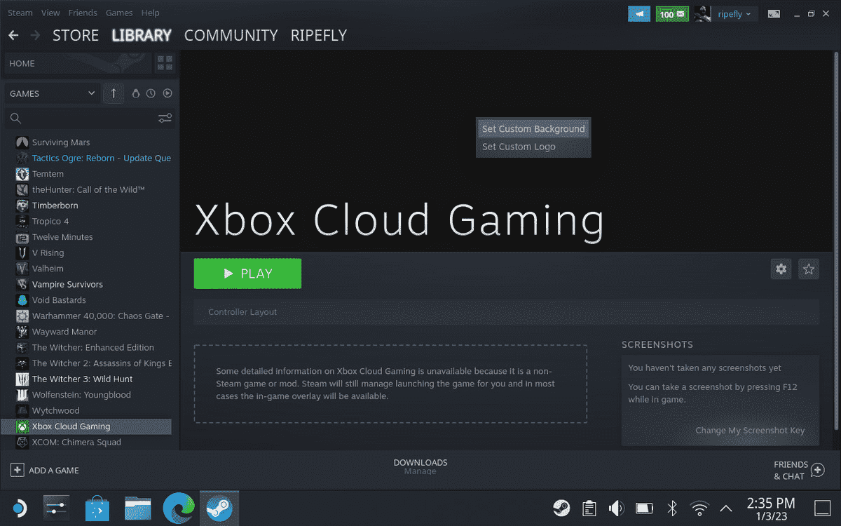 Utilisation de Steam pour modifier l'illustration de la bannière pour Cloud Gaming.