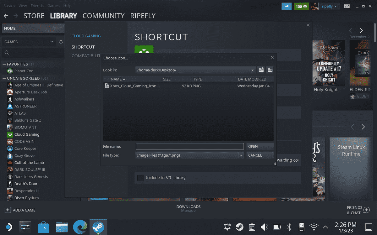 Utiliser le menu des propriétés de Steam pour changer l'icône.