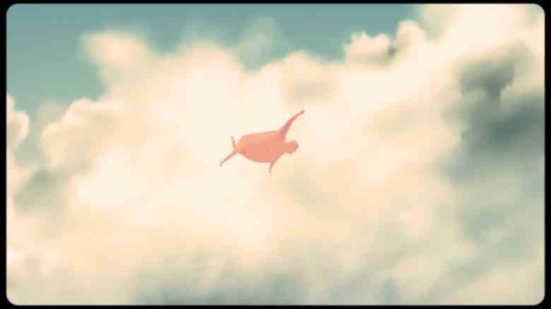 In a still from "The Flying Sailor," a naked figure flies through the air